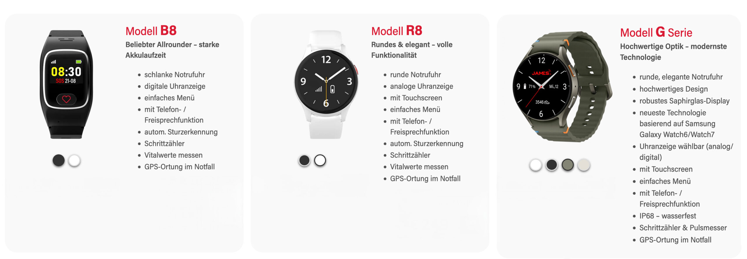 Im Vergleich James B8, James R8 und G-Serie